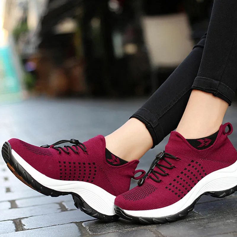 Women's summer mesh breathable elastic lace-up socks sneakers