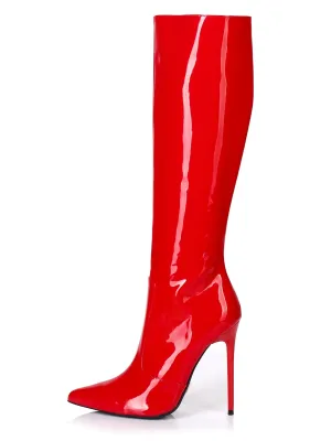 Zira Shiny Red Knee High Boots